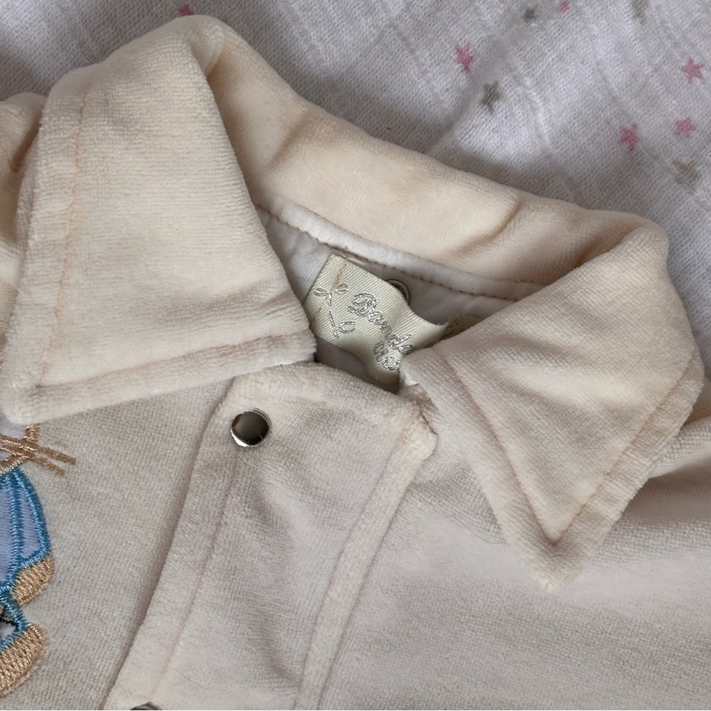 ⭒ 6M VTG Cream Chunky Jacket Embroidered Bear Pockets Collar Velour ⭒ - Picture 5 of 13